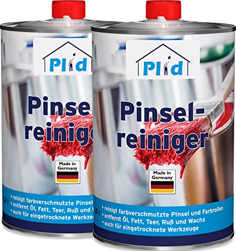 Plid® Pinselreiniger 2L [FARBLOS & GERUCHSMILD] - Pinsel Reiniger für verschmutzte Pinsel, Farbrollen und eingetrocknete Werkzeuge - Pinselreiniger reinigt Öl - & Acrylfarbe, Fett, Teer, Ruß & Wachs von Plid