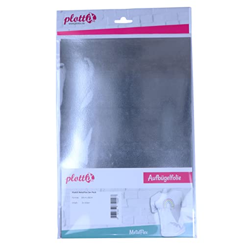 plottiX 101525 Aufbügelfolie, Silber, 20 x 30cm-3er-Pack von plottiX