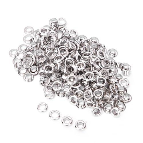 100 Stück Ösen mit Unterlegscheiben, Metall-Messing-Ösen, 4 mm Ösen, Messing-Ösen, Nietwerkzeug, runde Löcher, Ösen für DIY-Lederarbeiten, Nähen und Reparieren von Kleidung usw (Silver) von plplaaoo