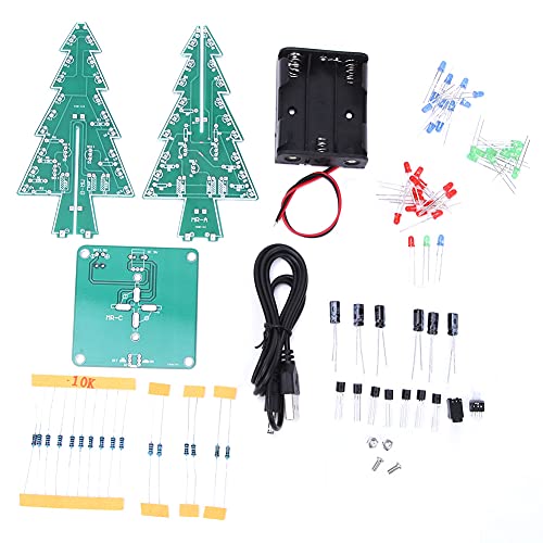 3D-Weihnachtsbaum-LED-DIY-Bausatz für elektronische Schaltungen, PCB-Stereo-Weihnachtsbaum mit 16 LEDs, Weihnachtsdekoration, geringer Stromverbrauch, Lernspielzeug (Three-Color DIY Set) von plplaaoo