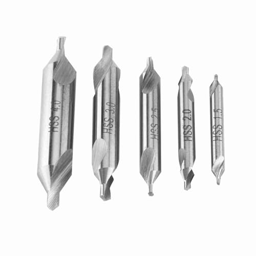 5-teiliges Metallbohrer-Set für Stahl, Senkbohrer-Set, Schnellarbeitsstahl-Mittelbohrer-Set, 60-Grad-Winkel, 0,06/0,08/0,1/0,12/0,16 Zoll von plplaaoo