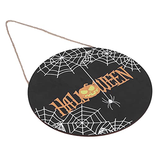 Halloween-Willkommensschild aus Holz, Sperrholzmaterial, Spinnennetz-Muster, zum Aufhängen, Willkommensschild, Haustürschild, Happy Halloween, Dekoration des Türschilds (Black Without Bow) von plplaaoo