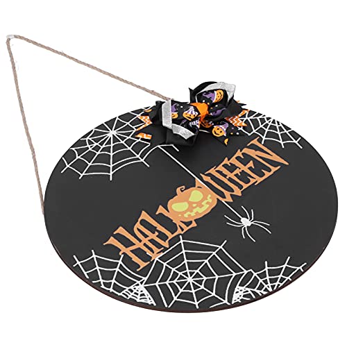 Halloween-Willkommensschild aus Holz, Sperrholzmaterial, Spinnennetz-Muster, zum Aufhängen, Willkommensschild, Haustürschild, Happy Halloween, Dekoration des Türschilds (Black with Bow) von plplaaoo