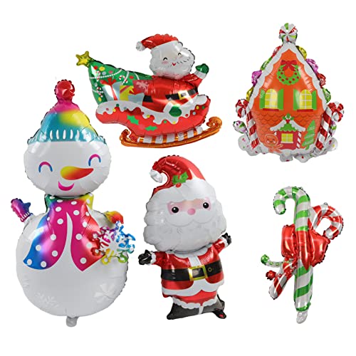 Weihnachts-Folienballon-Set, einschließlich Weihnachtsmann, Schlitten, Schneemann, Süßigkeitenhaus-Mustern, Weihnachtsdekorations-Ballon-Set für Festliche Feiern von plplaaoo