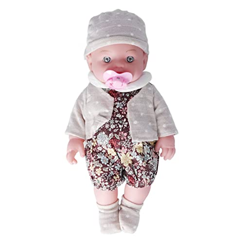 Wiedergeborene Puppen, wiedergeborene Babypuppen, lebensechte Babypuppe hat leuchtende Augen und einen weichen Körper, Babypuppe mit wunderschönem Blumenpyjama und Hut (Q12G-001C-026 braun geblümt) von plplaaoo