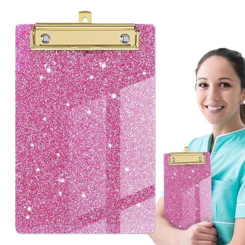 plsyyuw Acryl-Klemmbrett, bunte Klemmbretter - Glitzernde Klemmbretter | Leichtes, tragbares, schickes, flaches Glitzer-Klemmbrett im Letter-Format mit goldenem Clip für die Krankenpflege im von plsyyuw