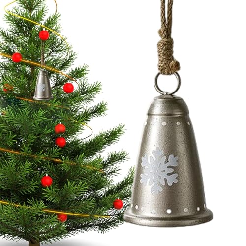 plsyyuw Rustikale Weihnachtsglocken, Weihnachtsglocken aus Metall, Weihnachtsdekorationen Retro-Glocken, Hörbare Eisen-Metallglocken-Ornamente, Schneeflocke mit Juteseil für Weihnachtsbaum, von plsyyuw