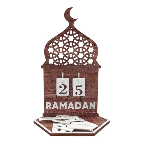 pofluany Einfache Montage, Ramadan-Dekor, Ramadan-Countdown-Kalender, Holz, rund, Blattdekoration, Display-Form, DIY, Eid Mubarak, Festival, Tischdekoration C von pofluany