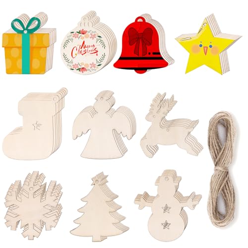 100 Stück Holzscheiben, 8,9 cm große Weihnachts-Ornamente, unlackierte, vorgebohrte Holzkreise für Bastelarbeiten, Tafelaufsätze, DIY, runde Holzscheiben, hängende Dekorationen von pojah