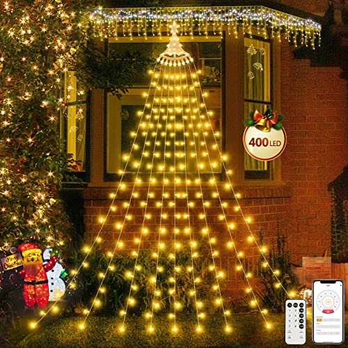 Christbaumbeleuchtung Innen, 400 LED Lichterkette Weihnachtsbaum Außen Innen Weihnachtsbeleuchtung Weihnachtsbaumbeleuchtung Weihnachten Lichternetz Baumvorhang für Weihnachten Dekor, 9* 4.1M von ponoseu