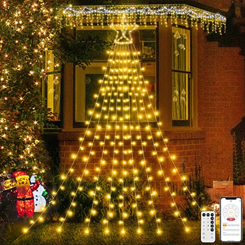 Christbaumbeleuchtung Innen mit Sterne, 400 Led Weihnachtsbeleuchtung Außen Lichterkette Weihnachtsbaum Innen Weihnachtsbaumbeleuchtung Aussen Deko Garten, Party, Hochzeit, 3.9*9 Girlanden, 8 Modi von ponoseu