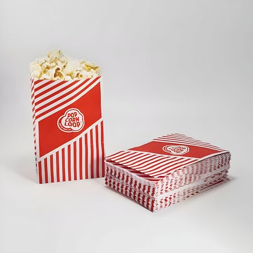 popcornloop 60 er Popcorntüten Popcorn Box Tüten Candy Bar Tüte Hochzeit Papier Süßigkeiten Boxen für Party Papier Behälter Rot Weiß Beige Gestreift Snackbox Geschenk Kinder (Rot 60 Stück) von popcornloop