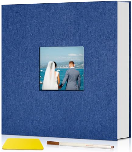 Popotop Fotoalbum selbstklebend mit Bildanzeigefenster, 40 Seiten DIY Scrapbook Album für 10x15 Bilder, Leineneinband Erinnerungsbuch für Baby Hochzeit, mit Scraper und Metallic Stift von popotop