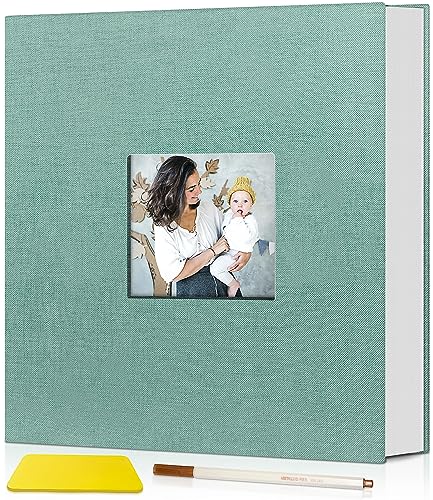 Popotop Fotoalbum, selbstklebend, mit Sichtfenster, 60 Seiten, DIY-Scrapbook, Album für 10 x 15 cm, 20 x 25 cm, Leineneinband, Erinnerungsbuch für Baby-Hochzeit, mit Schaber und Metallstift von popotop