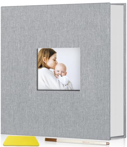 Popotop Fotoalbum selbstklebend mit Bildanzeigefenster, 40 Seiten DIY Scrapbook Album für 10x15 Bilder, Leineneinband Erinnerungsbuch für Baby Hochzeit, mit Scraper und Metallic Stift von popotop