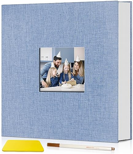 Popotop Fotoalbum selbstklebend mit Bildanzeigefenster, 40 Seiten DIY Scrapbook Album für 10x15 Bilder, Leineneinband Erinnerungsbuch für Baby Hochzeit, mit Scraper und Metallic Stift von popotop