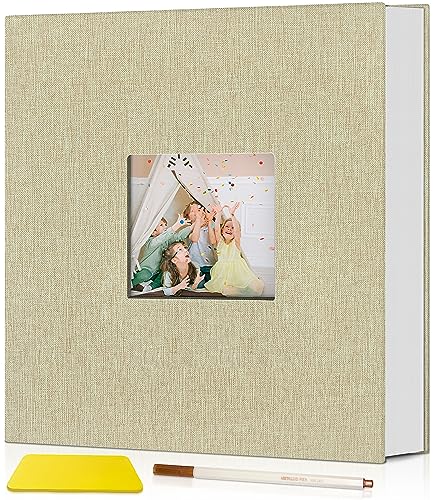 Popotop Fotoalbum zum Selbstgestalten Einkleben,60 Seiten, DIY-Scrapbook, Album für 10 x 15 cm, 20 x 25 cm, Leineneinband, Erinnerungsbuch für Baby-Hochzeit, mit Schaber und Metallstift von popotop