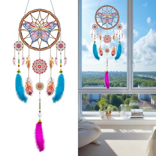 posionks 1 Stück TraumfäNger Bastelset Schmetterling Dreamcatcher Diamond Painting Basteln MäDchen Diamond Painting TraumfäNger Spielzeug Ab 4-12 Jahre Kreatives für MäDchen von posionks