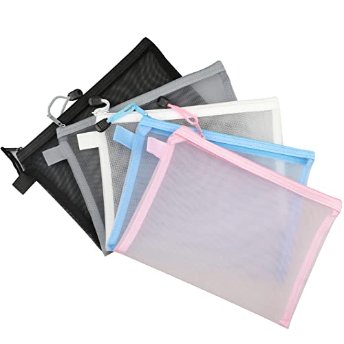 posionks 5 Stück A5 Dokumententasche Mesh Aufbewahrungstasche für Kleine Gegenstände für Dokumente Papier Kosmetika Schreibwaren 5 Farben 23.5 x 17.5 cm von posionks