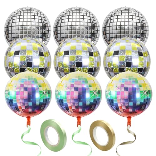 posionks 9 Stück 22 Zoll Disco Folienballon Deko Disco Party Ballons 4D Disco Party Deko, für Mottoparty Geburtstag Party Mitzvah Abschlussfeier Dekoration von posionks