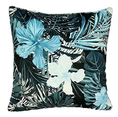 postergaleria Sofa Kissen 40 x 40 cm, mit Tropenmuster, blau – Dekokissen mit Velours-Polsterstoff mit weicher Füllung – zur Dekoration im Wohnzimmer, Schlafzimmer, Büro, Home Deko von postergaleria