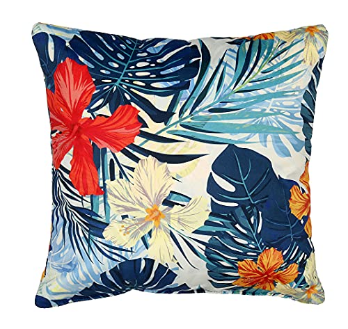 postergaleria Sofa Kissen 40 x 40 cm, mit Tropenmuster, blau – Dekokissen mit Velours-Polsterstoff mit weicher Füllung – zur Dekoration im Wohnzimmer, Schlafzimmer, Büro, Home Deko von postergaleria