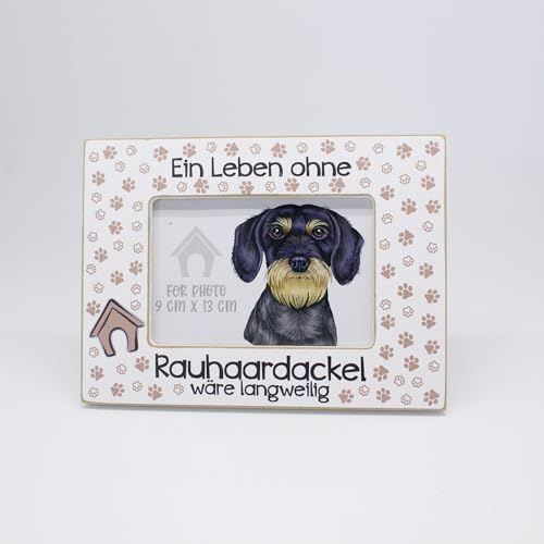 power gift Bilderrahmen mit RAUHAARDACKEL Spruch. Rahmen mit Hunde Motiv. Foto, Fotorahmen aus Holz zum Aufstellen oder Aufhängen. Geschenk für jeden Hundeliebhaber. von power gift