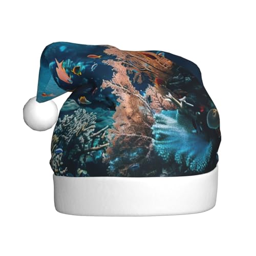 ppynte Coral Reef Plüsch-Weihnachtsmannmütze, bequeme Weihnachtsmütze, passend für Weihnachten, Neujahr, Party, Kopfbedeckung, 1 Stück von ppynte