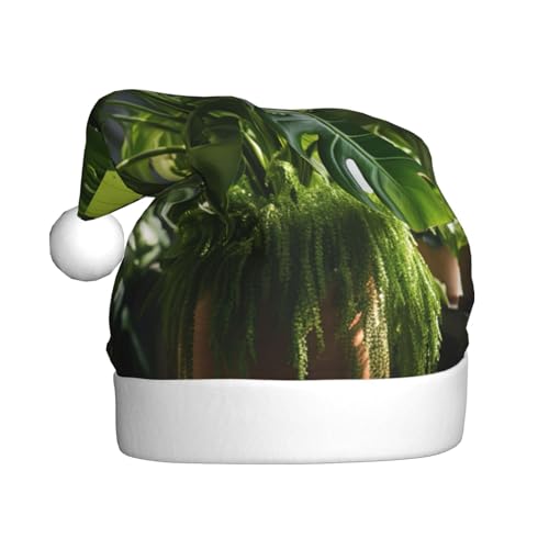 ppynte Monstera Deliciosa Bananenpalme, Plüsch-Weihnachtsmannmütze, bequeme Weihnachtsmütze, passend für Weihnachten, Neujahr, Party, Kopfbedeckung, 1 Stück von ppynte