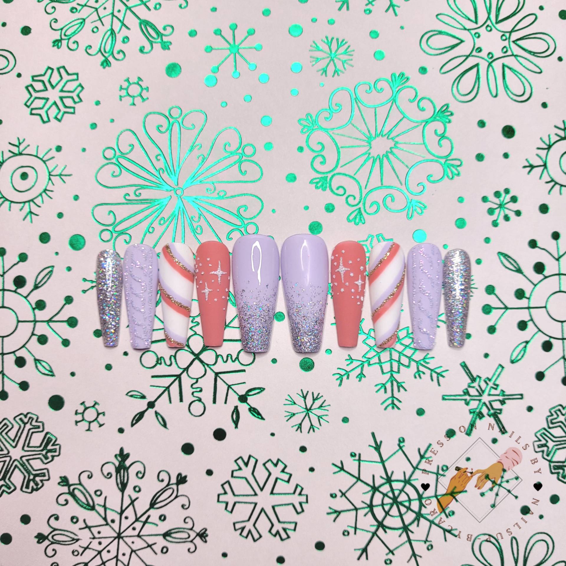 Candy Cane & Cozy Sweater - Press On Nails Long Ballerina Limited Edition von pressonsbycaro