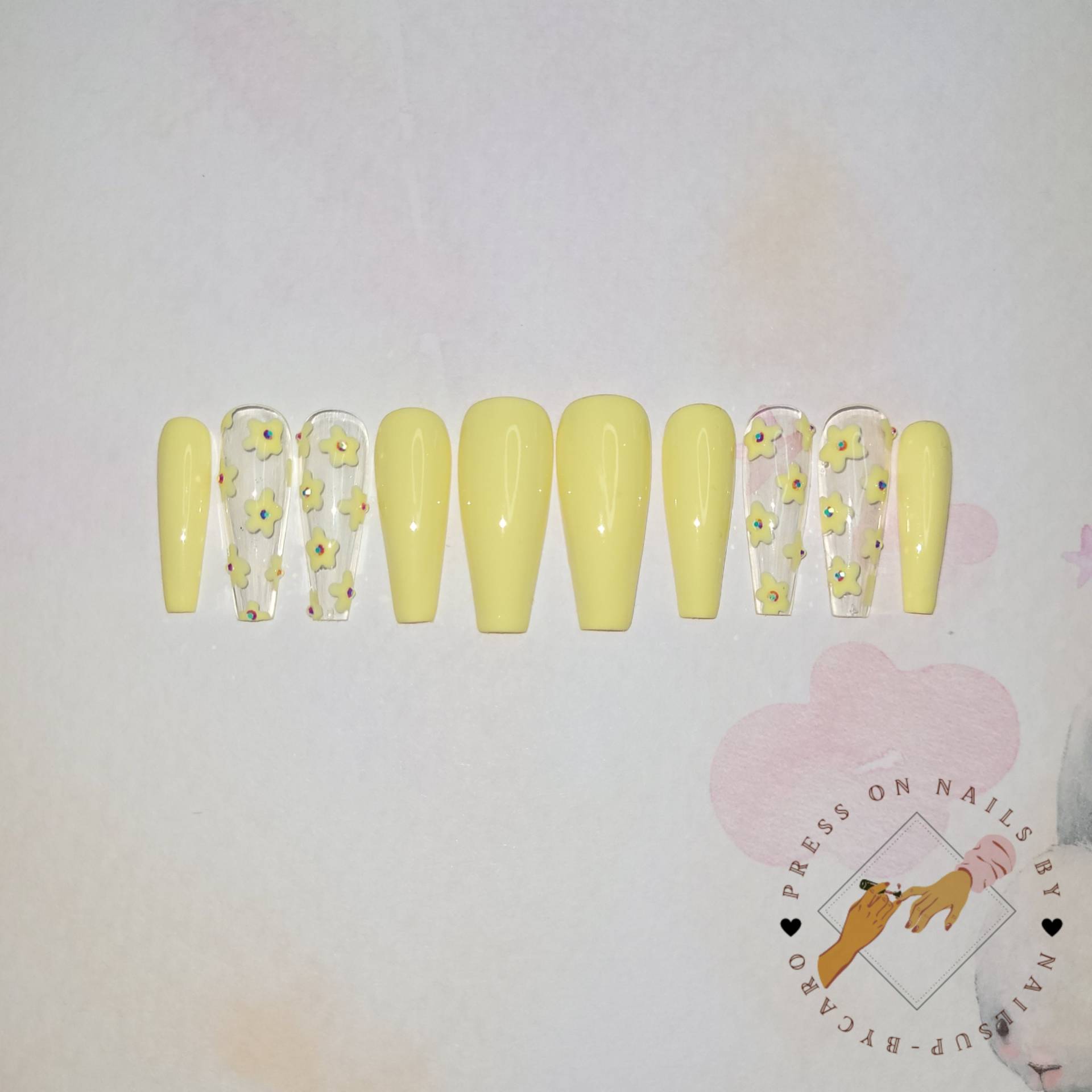 Yellow Flowers - Press On Nails Long Ballerina von pressonsbycaro