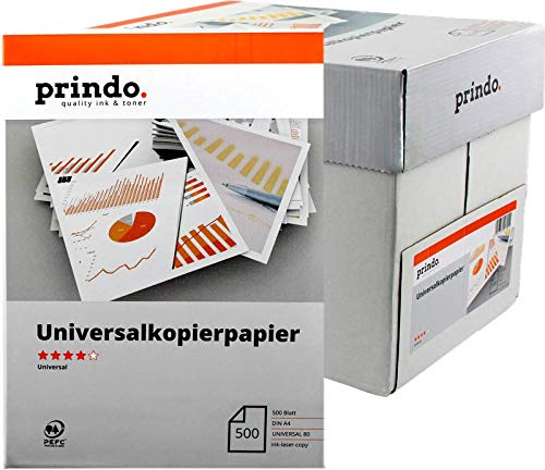 Universalpapier, 5X 500 Blatt (1Karton), A4, 21,0x29,7cm weiß~ 80g/m², CIE 153 Prindo Universal Papier (PR802500A4U) von prindo