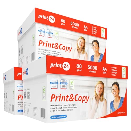 print24 Druckerpapier Kopierpapier, 15000 Blatt 30 x 500 A4 80g Premium Weiß Testsieger PEFC von print24