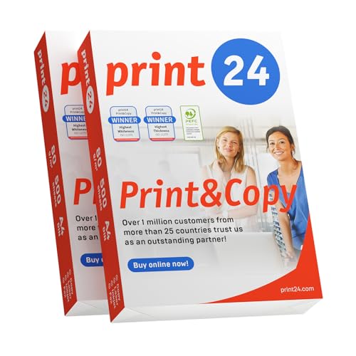 print24 Druckerpapier Kopierpapier 1000 Blatt 2 x 500 A4 80g Premium Weiß Testsieger PEFC von print24