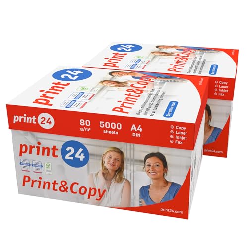 print24 Druckerpapier Kopierpapier 10000 Blatt 20 x 500 A4 80g Premium Weiß Testsieger PEFC von print24