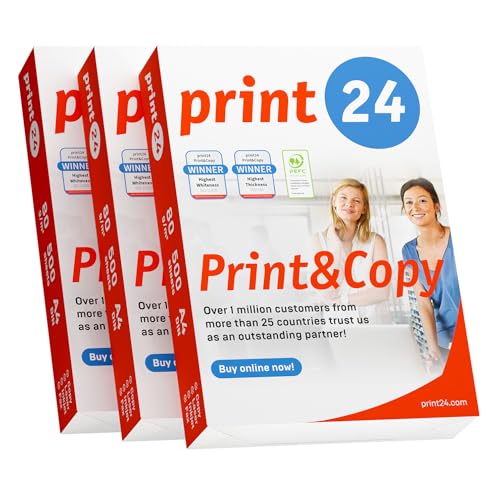 print24 Druckerpapier Kopierpapier 1500 Blatt 3 x 500 A4 80g Premium Weiß Testsieger PEFC von print24