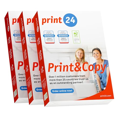 print24 Druckerpapier Kopierpapier 1500 Blatt 3 x 500 A4 80g Premium Weiß Testsieger PEFC von print24