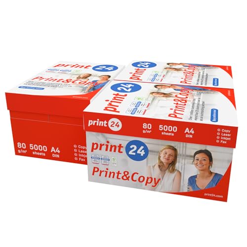 print24 Druckerpapier Kopierpapier 500-150000 Blatt A4 80g Premium Weiß Testsieger PEFC (15.000 Blatt) von print24