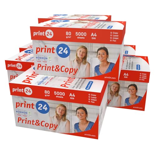 print24 Druckerpapier Kopierpapier 500-150000 Blatt A4 80g Premium Weiß Testsieger PEFC (35.000 Blatt) von print24