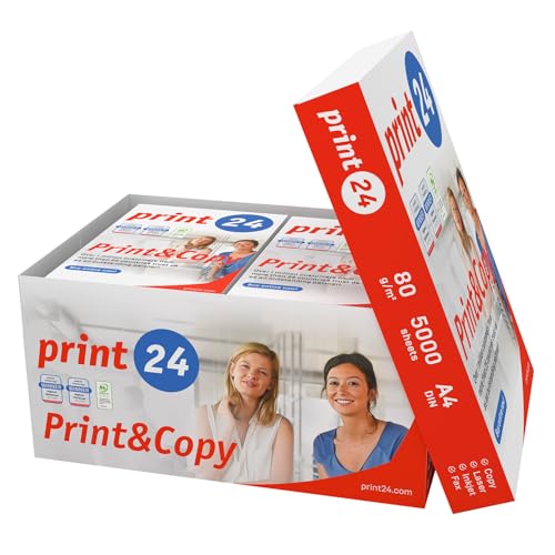 print24 Druckerpapier Kopierpapier 500-150000 Blatt A4 80g Premium Weiß Testsieger PEFC (5.000 Blatt) von print24