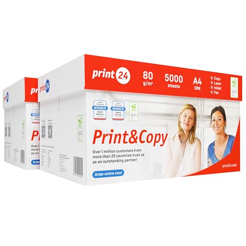 print24 Druckerpapier und Kopierpapier 10000 Blatt 20 x 500 A4 80g Premium Weiß Testsieger PEFC von print24