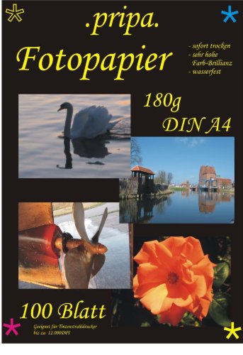 pripa 100 Blatt Fotopapier DIN A4, 180g/qm, glossy (glaenzend) hochauflösend, fuer InkJet Drucker (Tintenstrahldrucker). von pripa