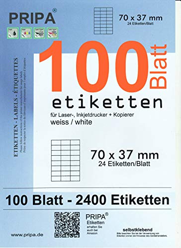 pripa - Amazon FBA Versand Etiketten 70,0 x 37,0 mm - 24 Stueck auf A4-100 Blatt DIN A4 selbstklebende Etiketten - DHL Post von pripa