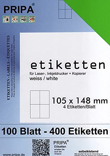 pripa - Etiketten 105 x 148-4 Stueck auf A4-100 Blatt - grün - DIN A4 Selbstklebende Etiketten 3424 von pripa