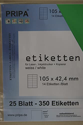 pripa - Etiketten 105 x 42-14 Stueck auf A4-25 Blatt - grün - DIN A4 Selbstklebende Etiketten 3653 von pripa