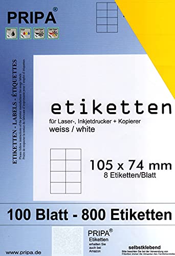 pripa - Etiketten 105 x 74-8 Stueck auf A4-100 Blatt - gelb - DIN A4 Selbstklebende Etiketten 3427 von pripa