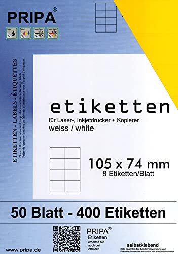 pripa - Etiketten 105 x 74-8 Stueck auf A4-50 Blatt - gelb - DIN A4 Selbstklebende Etiketten 3427 von pripa