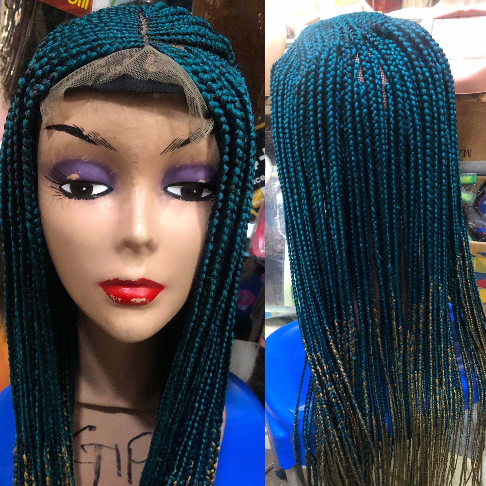 Geflochtene Perücke Cornrow Handgemachte Blaue Geflochtene Verschluss Beenden Kostenloser Versand von propsNtresses