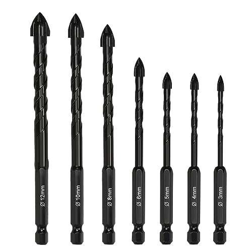 Fliesenbohrer Set, 7 Stück Glasbohrer Steinbohrer Bohrer Set mit Sechskantschaft Universalbohrer für Hobbybastler Beton Ziegel Glas Kunststoff Holz (3mm,4mm,5mm, 6mm,8mm,10mm,12mm) von prota