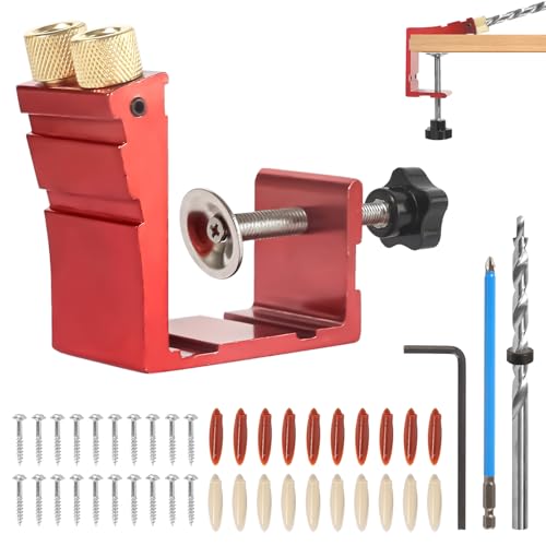 Pocket Hole Jig Set, Bohrschablone Pocket Hole Jig, Schrägloch Bohrschablone Taschenloch Dübelfräse Einstellbar Taschenloch Bohrschablone für Holzbearbeitung und Möbelherstellung von prota